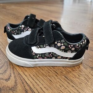 Vans Girls Black Floral Sneakers 8c